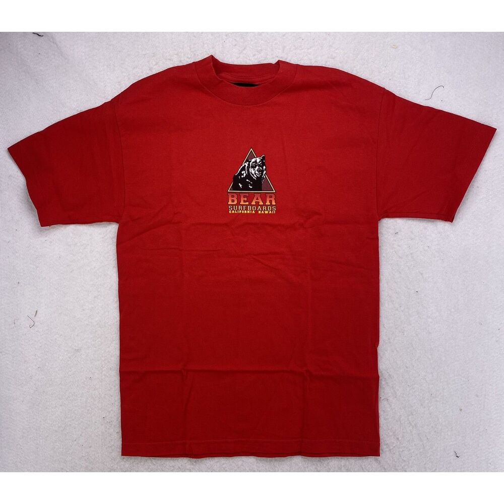 Vtg 90s Bear Surfboards Graphic T Shirt Mens Medium Red Logo California Hawaii